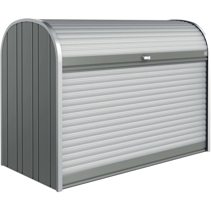 Box da giardino Biohort StoreMax 190 in grigio quarzo metallizzato per bici e attrezzi.