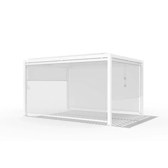 Gazebo bianco con pannelli laterali abbassati. Accessori per gazebo.