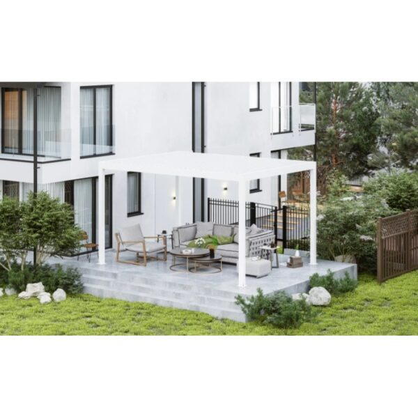 Pergola bioclimatica in alluminio Quadrifoglio 400x300x250 cm bianca