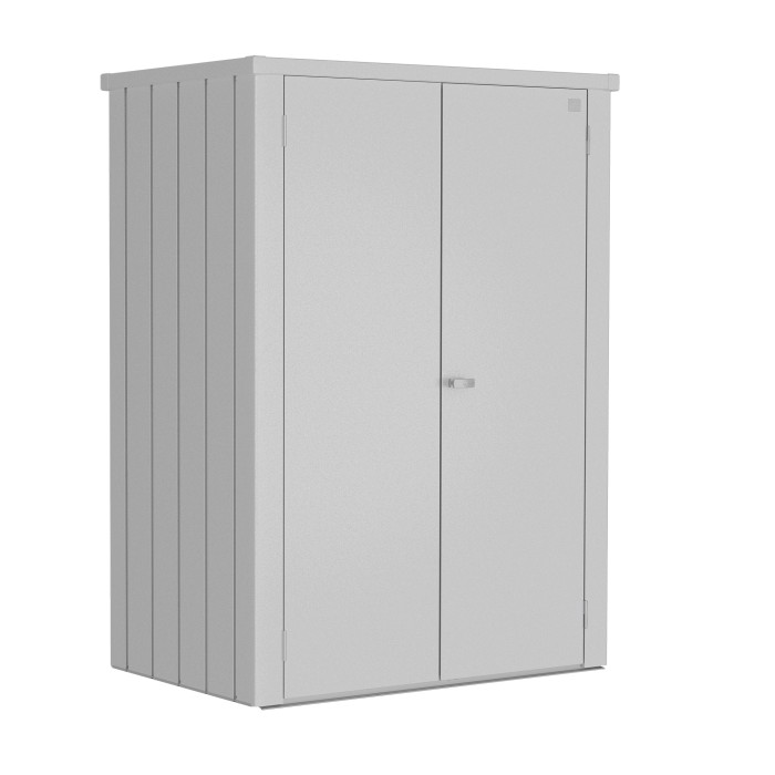 Armadio da terrazza Biohort Romeo, 181x132x87 cm, color argento metallizzato. Armadio da giardino con doppia anta e maniglia.