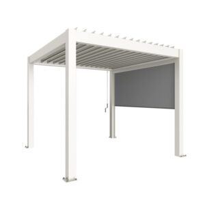Tenda parasole Biohort 3 m bianca su tettoia per patio, regolabile manualmente in altezza.