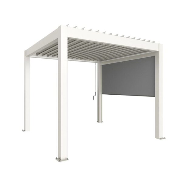 Tenda parasole Biohort 3 m bianca su tettoia per patio, regolabile manualmente in altezza.
