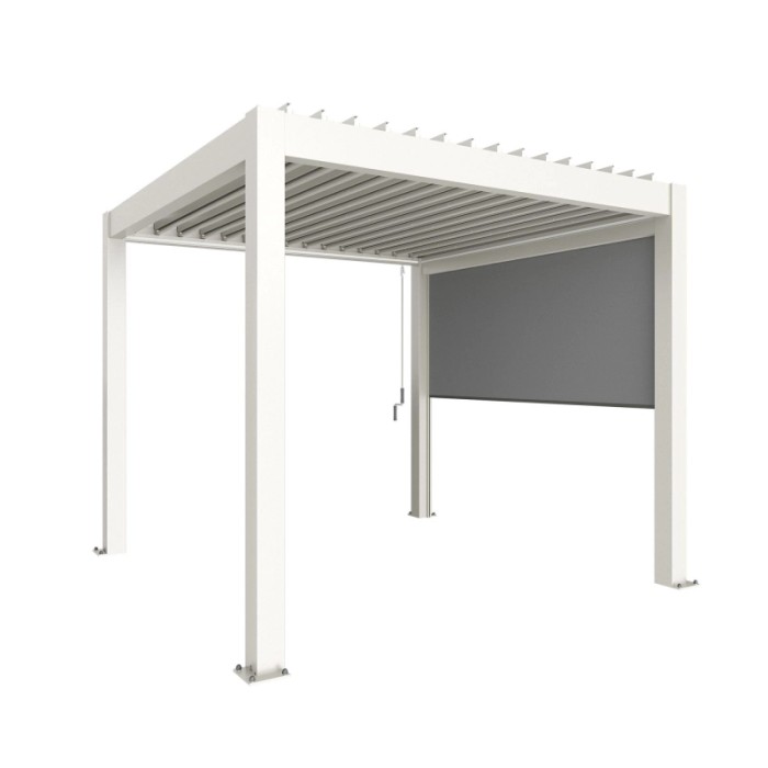 Tenda parasole Biohort 3 m bianca su tettoia per patio, regolabile manualmente in altezza.