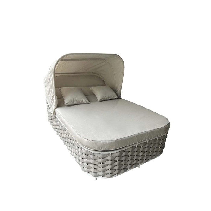 Lettino prendisole grigio t.b.t. con baldacchino e cuscini. Ideale per giardino e terrazza.