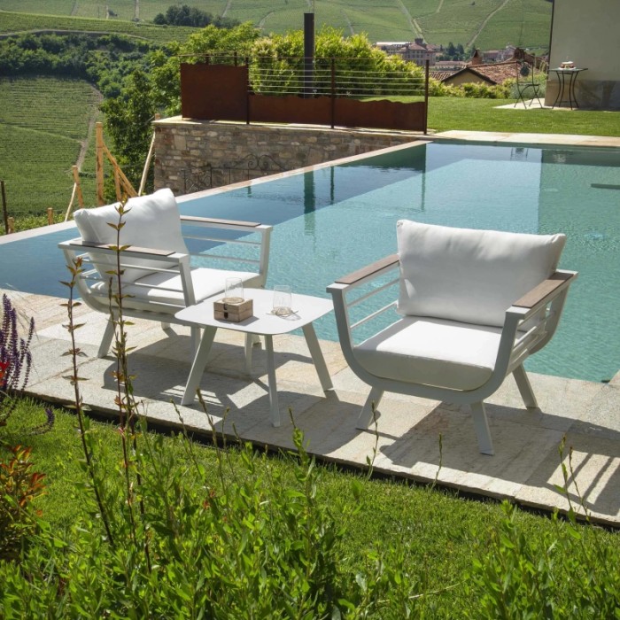 Salotto da giardino Riverside in alluminio bianco con braccioli 2 posti
