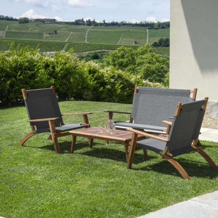 Salotto da giardino Diane in legno e tessuto olefin grigio scuro 2 posti