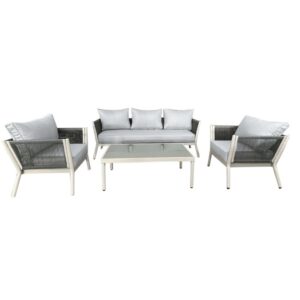 Set di mobili da giardino t.b.t. grigio con divano, poltrone e tavolo.