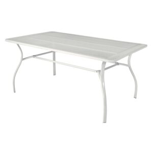 Tavolo da giardino t.b.t. bianco con struttura in metallo e piano.