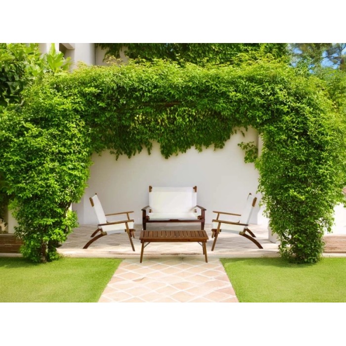 Salotto da giardino Diane in legno e tessuto olefin crema 2 posti