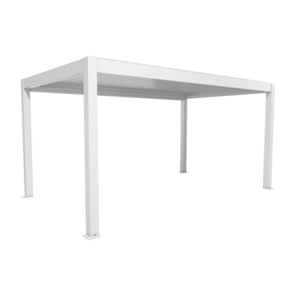 Pergola Biohort bianca 5x3 m, una copertura per patio moderna con tetto a lamelle.