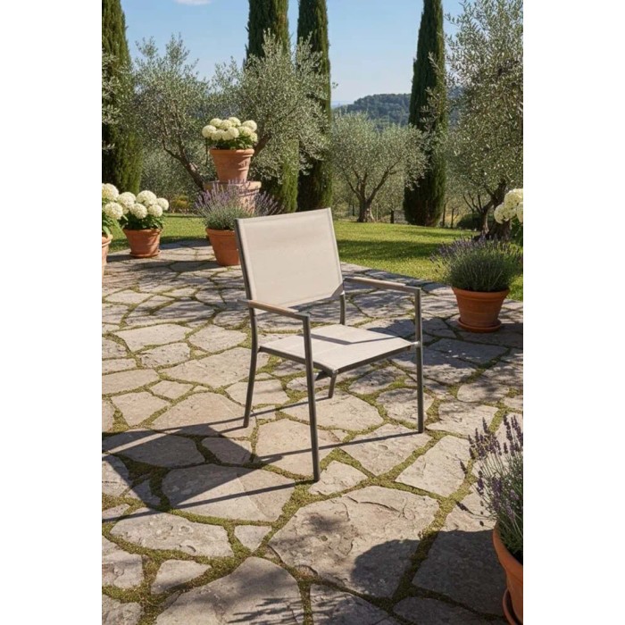 Sedia da giardino con braccioli in alluminio Lillà beige 6 pz