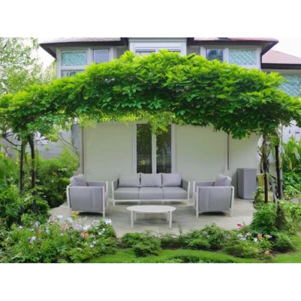 Salotto da giardino Colton con cuscini grigio in alluminio bianco 5 posti
