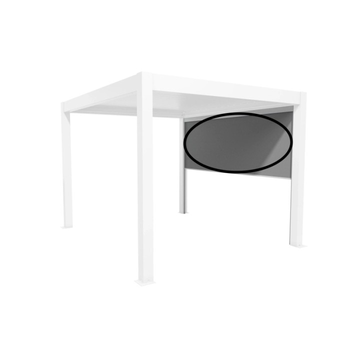 Tenda a rullo parasole Biohort 3,5 m bianca montata su pergola. Protezione antiriflesso per terrazza.