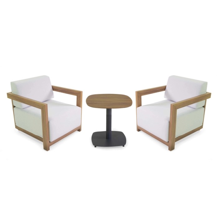 Salotto da giardino Frederik alluminio effetto legno con cuscini bianco 2 posti