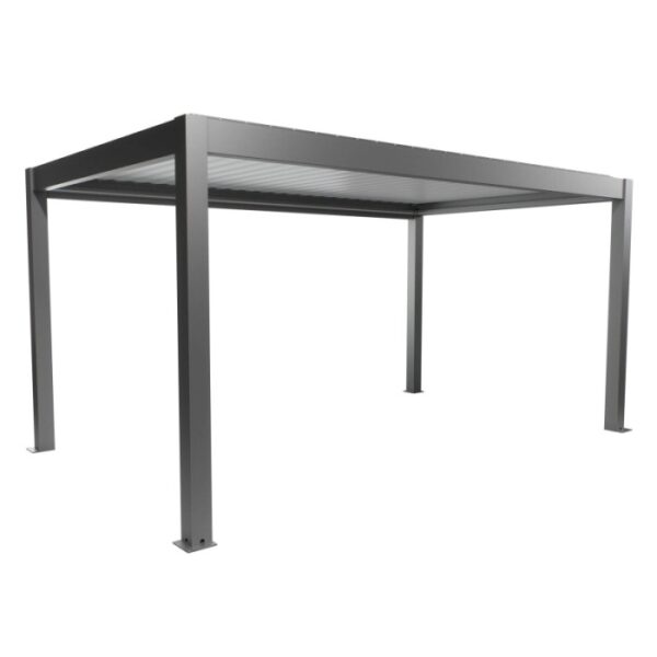 Pergola Biohort, 5x3 m, Bianco quarzo: Copertura moderna per patio con tetto a lamelle e quattro pali.