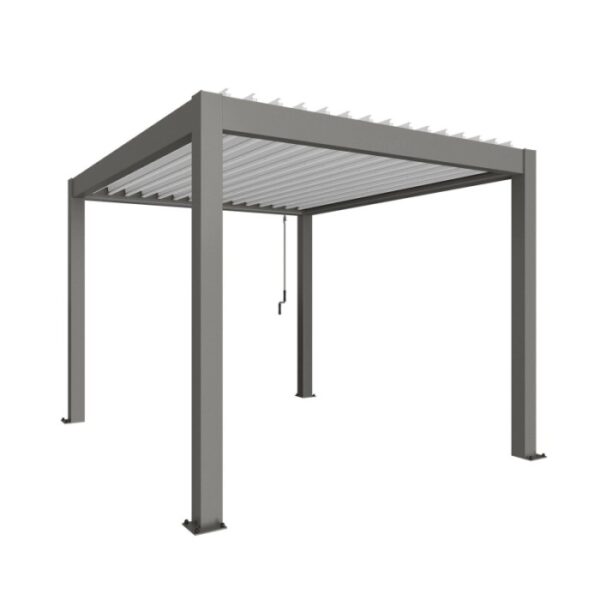 Pergola Biohort 3x3,5m in quarzo bianco: copertura moderna per patio con lamelle regolabili.