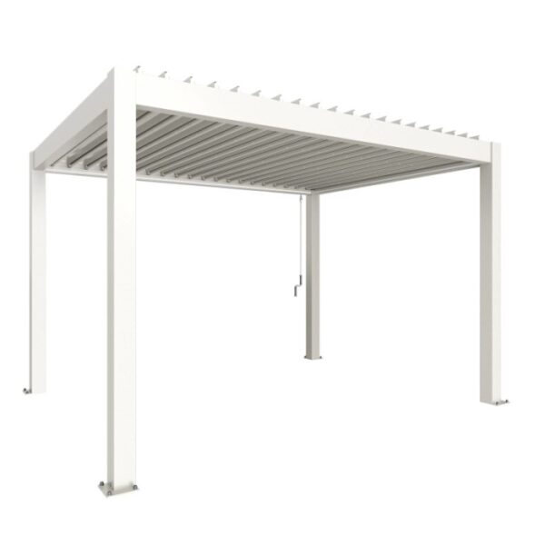 Pergola Biohort bianca 4x3 m: Copertura moderna per terrazzi con lamelle.