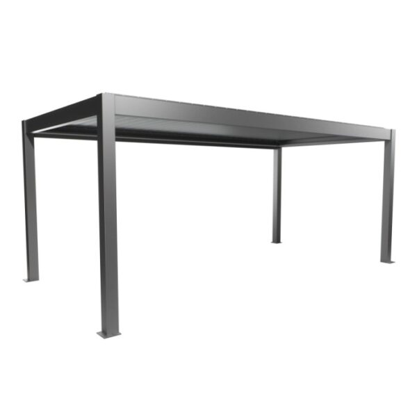 Pergola Biohort 6x3 m in grigio quarzo metallizzato, copertura moderna per terrazzi con lamelle.