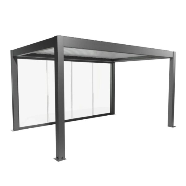 Parete scorrevole in vetro Biohort vetro trasparente, 4,5 m, grigio quarzo metallizzato, per coperture per patio.