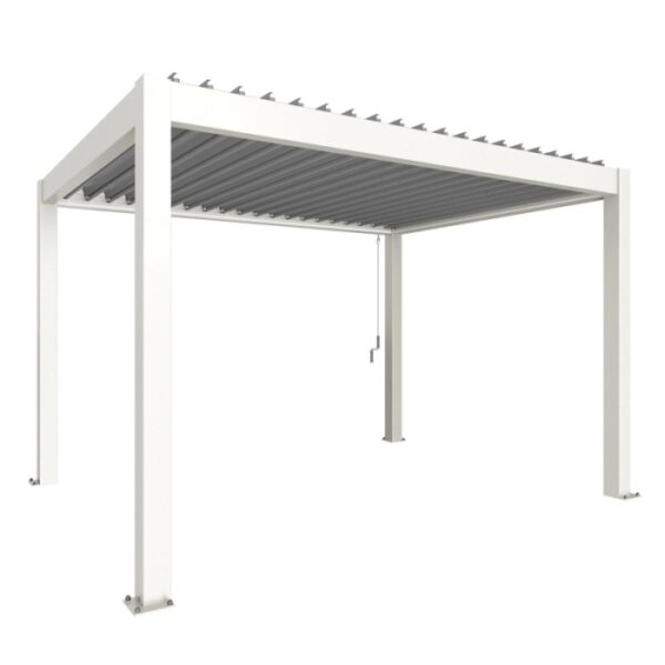 Pergola Biohort, 4x3 m, bianco-argento. Copertura moderna per terrazzi con lamelle.