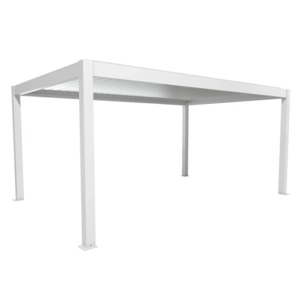 Pergola Biohort bianca 5,5x3,5m: Copertura moderna per terrazzi con tetto a lamelle.