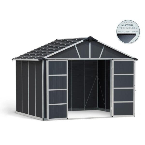 Casetta da giardino in plastica grigia Palram Canopia Yukon 3.3 x 2.7 con doppia porta.
