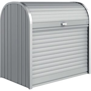 Biohort StoreMax 120 box da giardino in argento metallizzato con serranda e serratura a cilindro.
