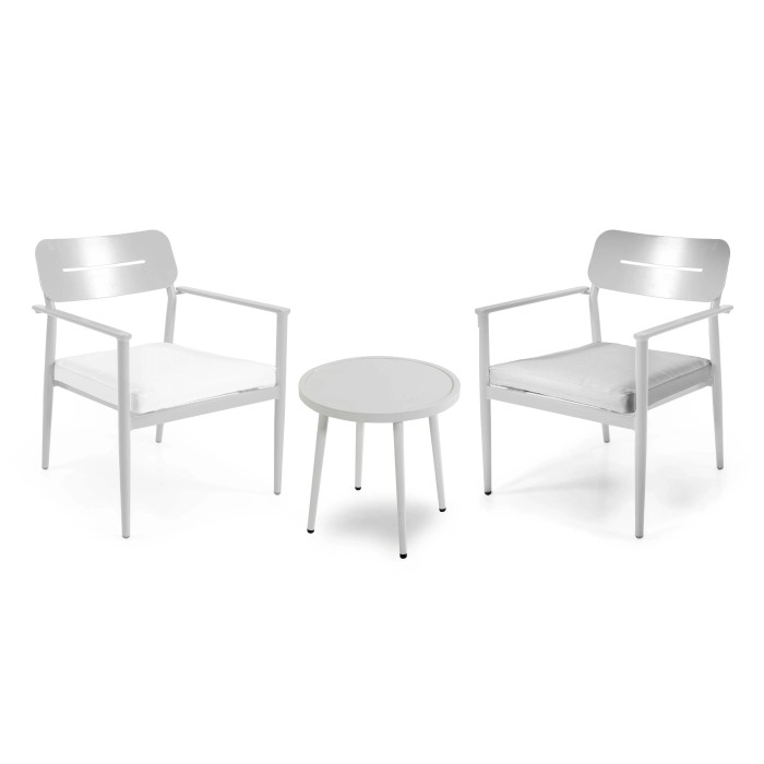 Salotto da esterno con poltrona e tavolino in alluminio Ibiza bianco 3 pz