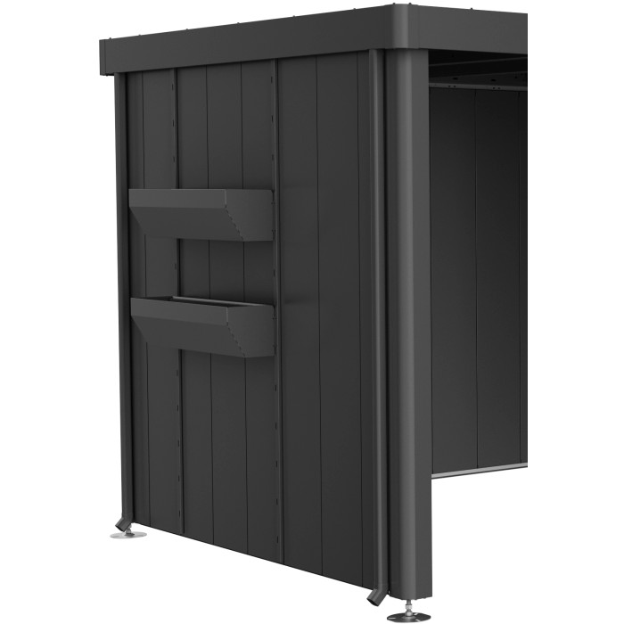 Biohort FloraBoard per casetta Neo in grigio scuro metallizzato con due fioriere.