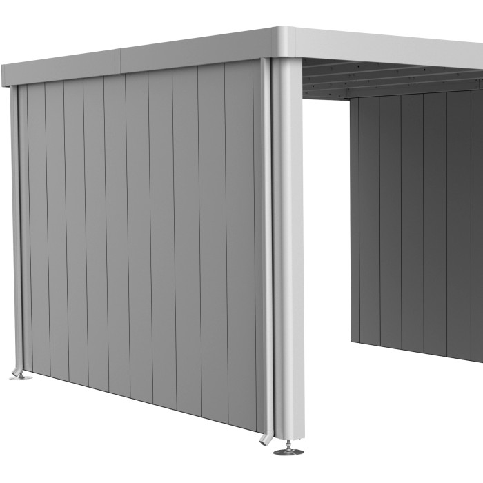 Pannello laterale Biohort per tettoia casetta Neo, argento metallizzato. Accessorio per casetta da giardino.