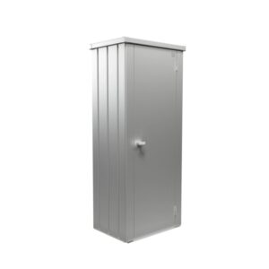 Armadio da terrazza Biohort Julia Gr. M High, argento metallizzato, ideale per balconi e terrazze.