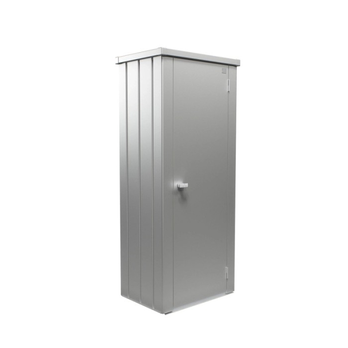 Armadio da terrazza Biohort Julia Gr. M High, argento metallizzato, ideale per balconi e terrazze.