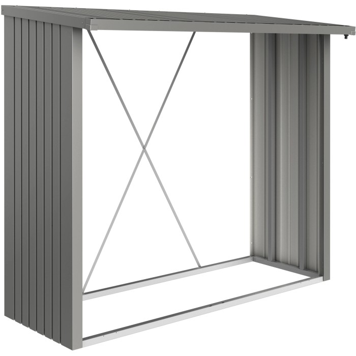 Biohort WoodStock 230 legnaia in grigio quarzo, lamiera d'acciaio, 199x229x102 cm.