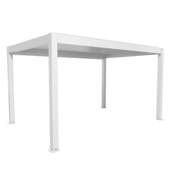 Pergola Biohort bianca 4,5 x 3 m, una copertura per patio moderna con lamelle.