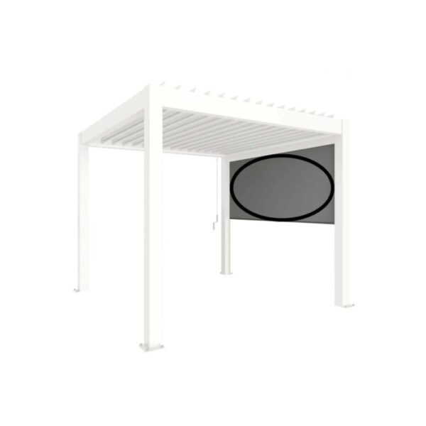 Tenda a rullo parasole elettrica Biohort bianca 3,5 m su pergola, per un'ombra senza riflessi.