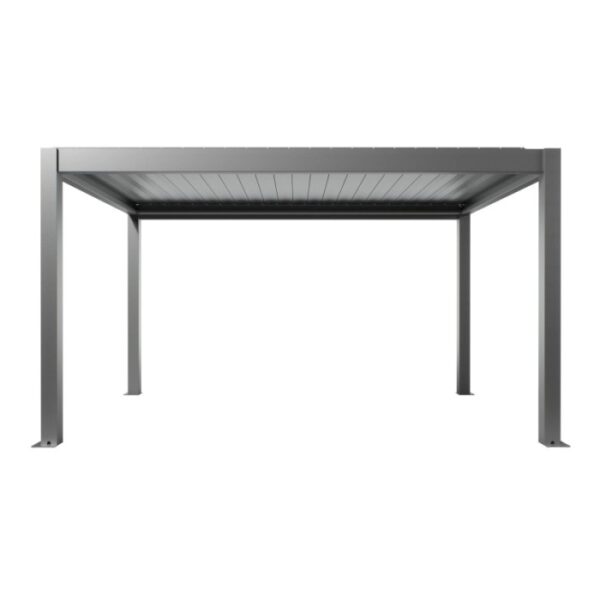 Pergola Biohort 4,5x3m in grigio quarzo metallizzato, copertura per terrazzi con lamelle.
