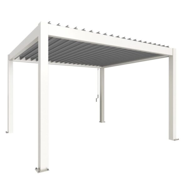 Pergola Biohort, 4x3,5 m, bianco-argento: Copertura moderna per patio con lamelle.