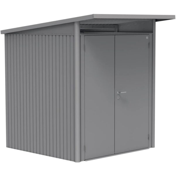 Casetta da giardino in metallo Biohort AvantGarde A1, grigio quarzo metallizzato, con doppia porta.