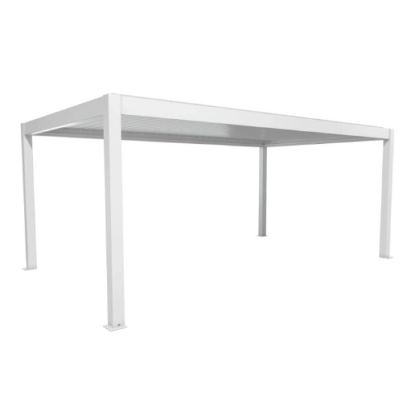 Pergola Biohort bianca 6 x 3,5 m: Copertura moderna per terrazzi con tetto a lamelle.
