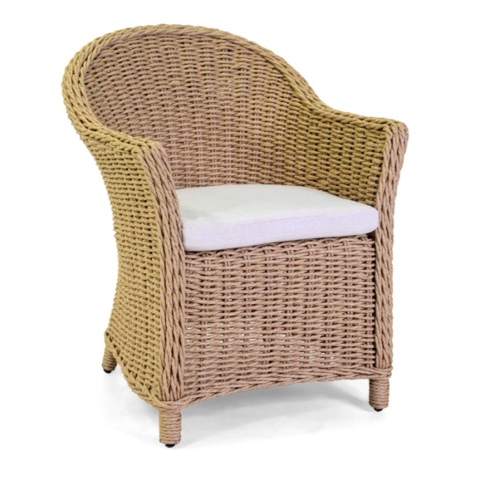 Poltrona da giardino con cuscino Oakland polyrattan naturale