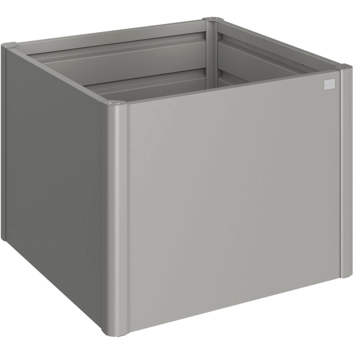 Aiuola rialzata Biohort in metallo, grigio quarzo metallizzato, 102x102x77cm. Aiuola piccola e quadrata per giardino e balcone.