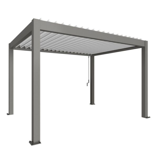 Biohort Pergola, 4x3 m, Bianco quarzo: Copertura moderna per patio con lamelle regolabili per una protezione solare ottimale.