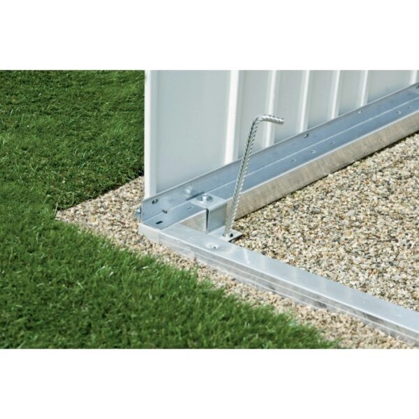 Telaio a terra Biohort per mini garage, telaio metallico argentato con ancoraggio a terra per un fissaggio sicuro.
