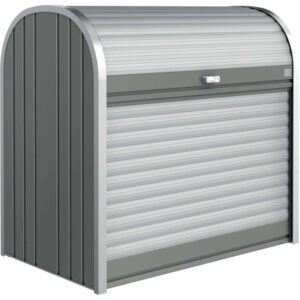 Box universale Biohort StoreMax 120 grigio quarzo metallizzato con serranda e serratura a cilindro.
