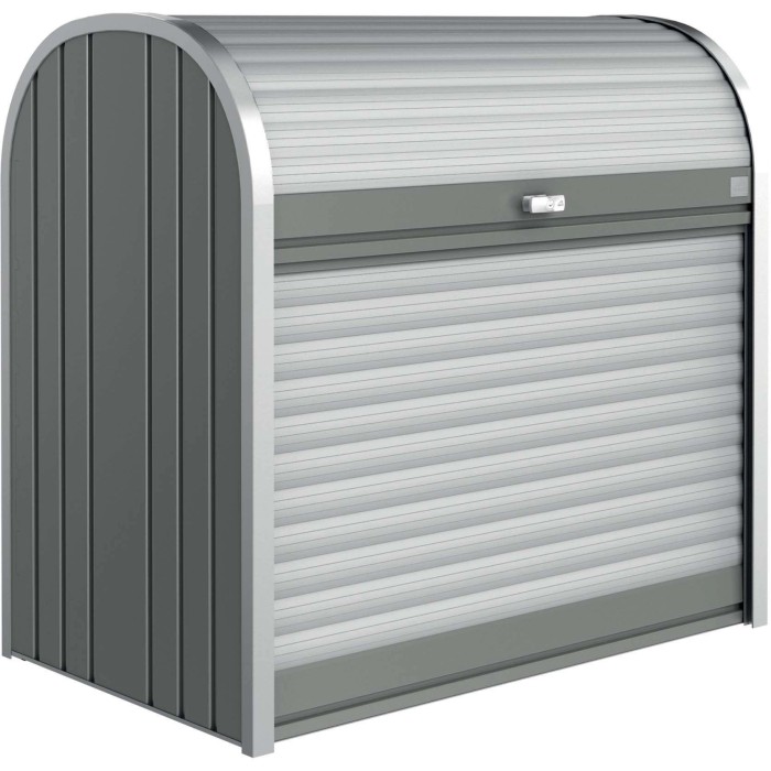 Box universale Biohort StoreMax 120 grigio quarzo metallizzato con serranda e serratura a cilindro.