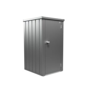 Armadio da terrazza Biohort Julia Gr. L in grigio quarzo metallizzato, ideale per balconi e terrazze.