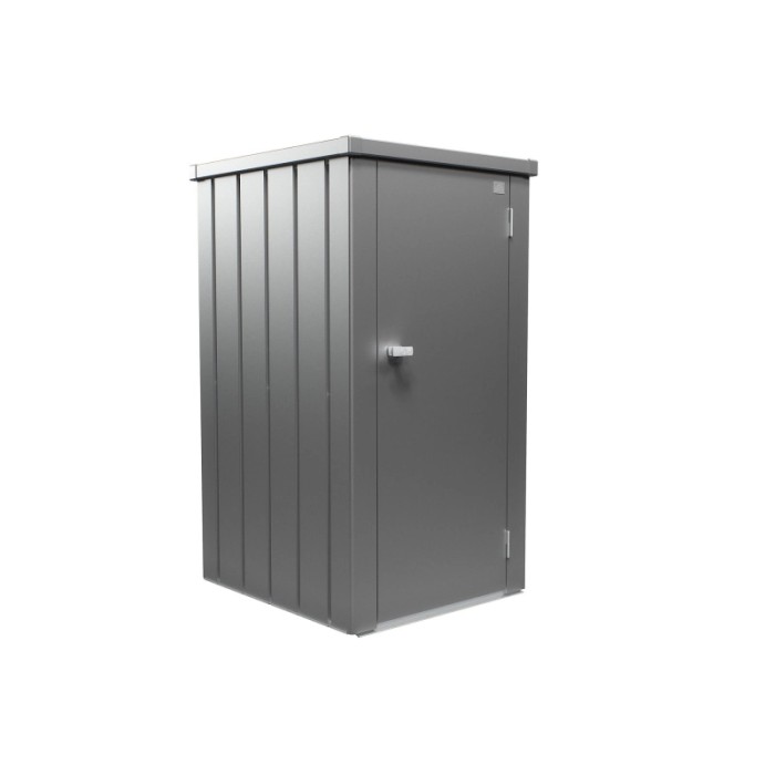Armadio da terrazza Biohort Julia Gr. L in grigio quarzo metallizzato, ideale per balconi e terrazze.