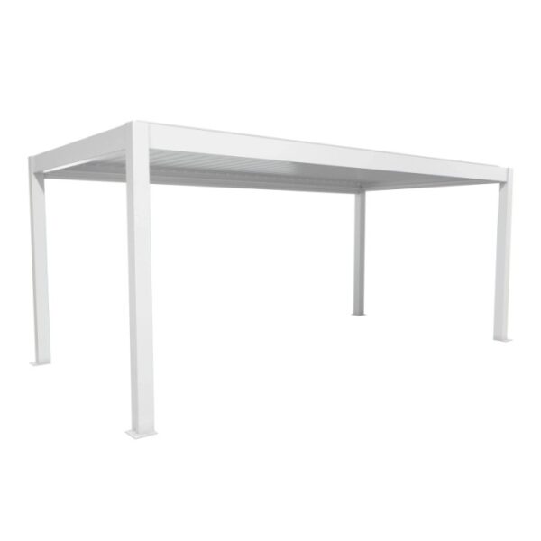 Pergola Biohort bianca 6x3 m, una copertura per patio moderna con tetto a lamelle.