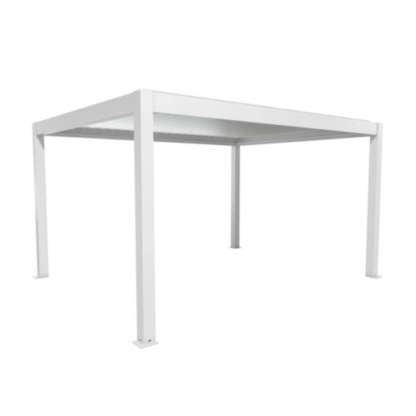 Pergola Biohort 4,5x3,5 m bianco-argento, copertura moderna per terrazzi con tetto a lamelle.