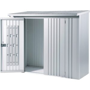Pacchetto porta Biohort per WoodStock 150, grigio scuro metallizzato, con porta aperta e sistema di stoccaggio.
